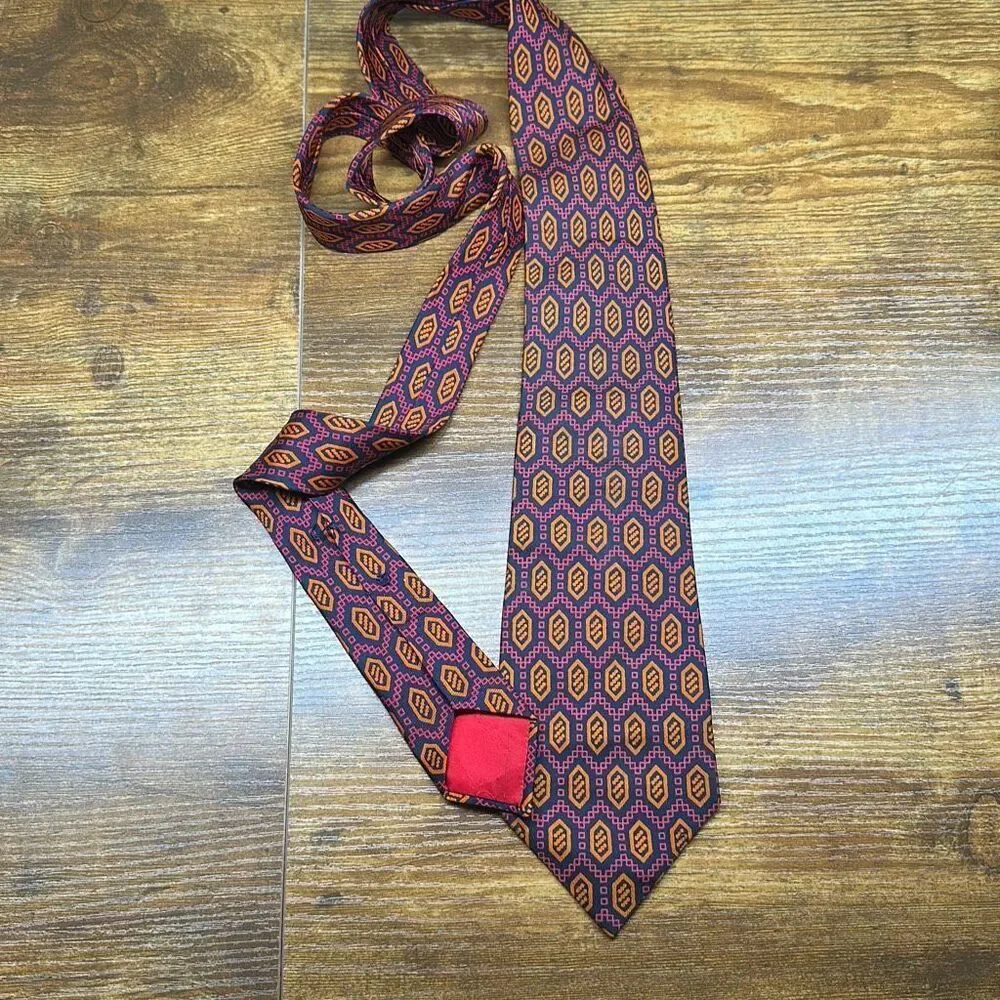 Christian Dior‎ Silk Tie Geometric Print Pink Blue Orange Mens Necktie Paris